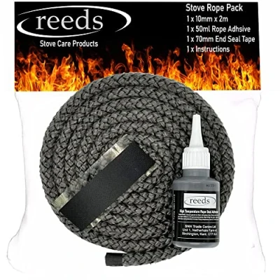 Image of Black Stove Rope Kit 10mm x 2m Long with Reeds Adhesive Flues Glass Door Seals