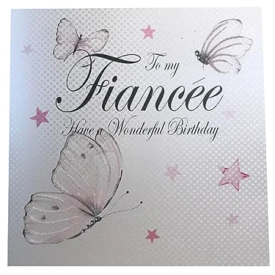 Image of WHITE COTTON CARDS Large Vintage Butterflies, to My Fiancée Have A Wonderful Handmade Birthday Card, XPD30 FI
