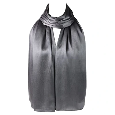 Image of London Scarfs Satin Silk Shawls Muslim Solid Color Hijab Crinkled Scarf Women&#039;s Wraps Turban (Grey)