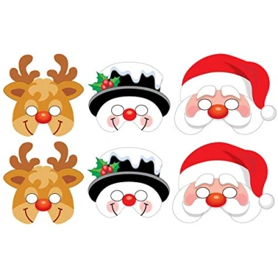 Image of 1 x Pack of 6 Christmas EVA Foam Masks assorted designs santa, snowman, penguin