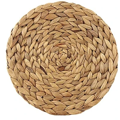 Image of BYFRI 1pc Natural Handmade Straw Woven Placemat Wooden Round Braided Mat Heat Resistant Hot Insulation Anti skidding Pad Water Hyacinth 25cm