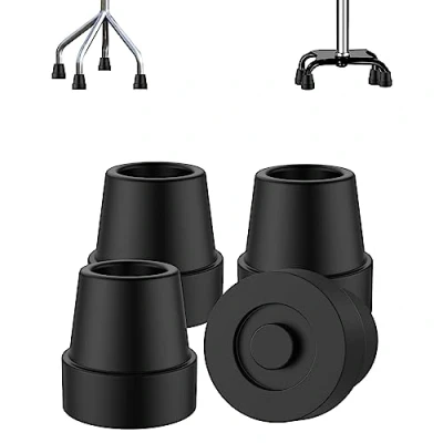 Image of supregear Quad Cane Tips (4 Pack), 16 mm Non Slip Rubber Walking Foot Sturdy Replacement for Cane, Stick and Furniture with Bottom Leg, Black