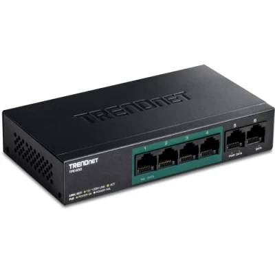 Image of TRENDnet 6 Port Fast Ethernet PoE+ Switch, TPE S50, 4 x Ports, 2 60 W PoE Budget, 1.2 Gbps Switch Capacity, Network Metal , Black