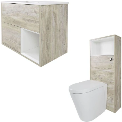 Image of Milano Bexley Light Oak 810mm Bathroom Vanity Unit with Basin, Toilet WC and Back to Wall Pan