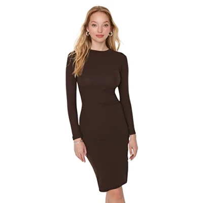 Image of Trendyol Women Midi Bodycon Fitted Knit Dress Brown