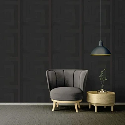 Image of Versace Greek Key Designer Wallpaper in Black (Full Roll)