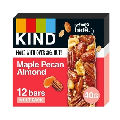 Image of KIND Bars, Gluten Free Snack Maple Pecan Almond, High Fibre, Healthy Snack, No Artificial Colours, Flavours or Preservatives, Multipack 12 x 40g