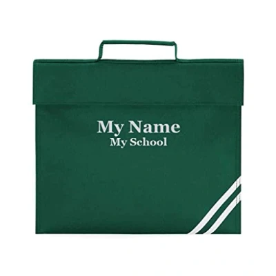 Image of Personalised School Book Bag for Children Music Homework Bags Kids Uniform Upload Logo Girl Or Boy with Name Green
