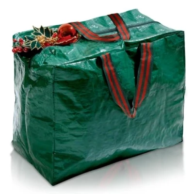 Image of GEEZY Large Christmas Lights Storage Bag Zip Closure Strong Handles Delicate Decorations Ornaments Baubles Wrapping Paper and Tinsel Durable Woven Polyethylene Material L46 x W25 H38cm