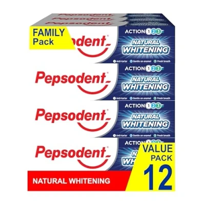 Image of Pepsodent Natural Whitening Fluoride and Calcium Toothpaste for Whiter Teeth in One Week 75ml (12x75ml Pack)
