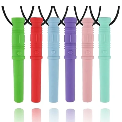 Image of Seeway Sensory Chew Toys for Autistic Children, Silicone Autism Necklace, Oral Motor Teething Teething, ADHD, Biting or Special Needs (6 Pack)