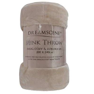Image of Dreamscene Luxury Faux Fur Fleece Throw Over Sofa Bed Soft Warm Blanket, Mink, 125 x 150cm