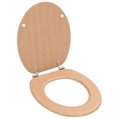 Image of &#039;vidaXL MDF WC Toilet Seat Brown Bamboo Design with Adjustable Chrome Zinc Alloy Hinges, Easy to Install and Clean, Fit All Standard Bowls