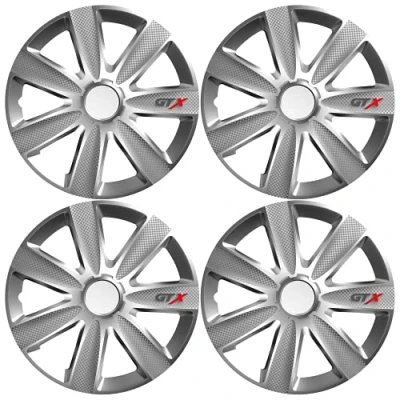 Image of Versaco Car Wheel Trims GTXCARBON15 Silver 15 Inch 7 Spoke Boxed Set of 4 Hubcaps Includes Fittings/Instructions