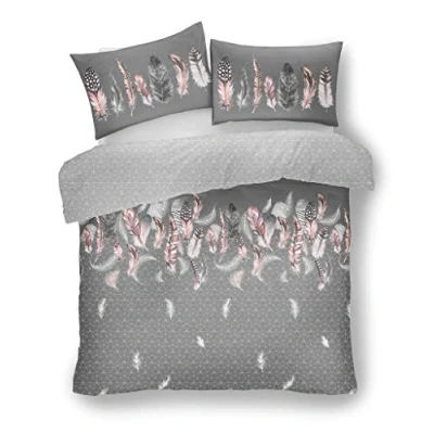 Image of SELECT ED® Luxuries Designer Feather Premium Reversible Printed Duvet Cover+Pillow Case Bed Set (Feather Grey, King)