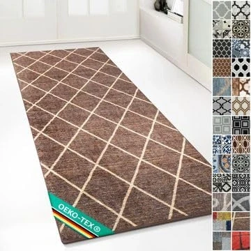 Image of Design Carpet Runner Rug Floor Mat, Non Slip Mat for Kitchen Hallway Living Room Bedroom Vintage Ornament Classic Modern (80 x 450 cm, Cosenza Brown)