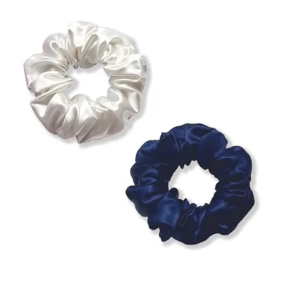 Image of townssilk Silk Hair Loop, 2 Pack, 100% Pure Mulberry Silk, 22 Momme, Friendly, Luxurious, Bouncy, Tie, Natural White &amp; Navy Blue