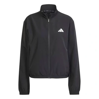 Image of adidas Women&#039;s Train Essentials 3 Stripes Woven Warm Up Jacket, black/white, S