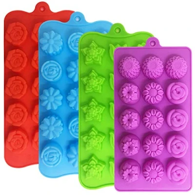 Image of 4 Pack Small Flower Shape Silicone Moulds,YuCool Moulds for Wax Melts, Non Stick Food Grade Mould Chocolate Soap Ice Cube Tray Jelly Melts Gummy DIY