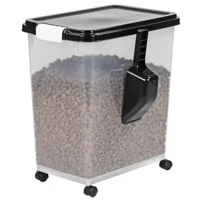 Image of Taylor &amp; Brown 40 Litre Airtight Pet Food Storage Container With Plastic Measuring Scoop Treats For Dog Cat Animal Dry Dispenser Casters, Black