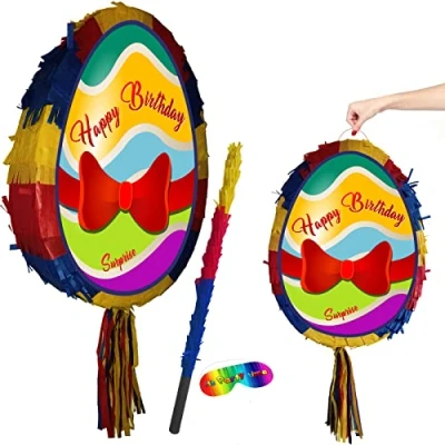 Image of Egg Pinata with stick and blindfold