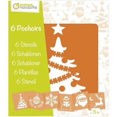 Image of Avenue Mandarine Ref 42455MD Stencil Set Christmas Designs 6 Stencils Per Pack, Translucent for Easy Placement, Compatible with Felt Tips, Pencils, Paint &amp; More