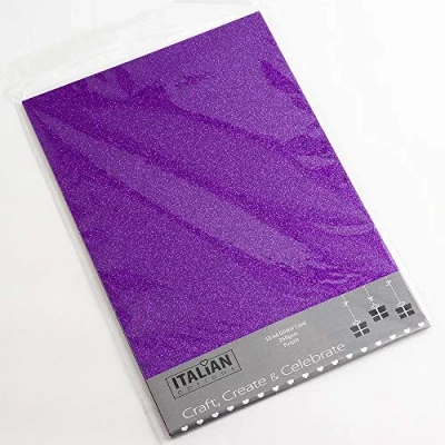 Image of Italian Options 250GSM Non Shed Glitter Card Craft Paper 10 Sheets, A4 Size, Purple