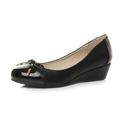 Image of AJVANI Low mid Heel Wedge Bow Smart Dolly Ballerina Court Shoes Size 5 38 Black