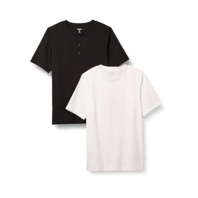 Image of Amazon Essentials Men&#039;s Regular Fit Short Sleeve Cotton Henley T Shirt, Pack of 2, Black/White, S