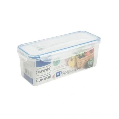 Image of Addis Clip Tight Food Storage Container 2 Litre Narrow Rectangle Airtight Silicone Seal Containers Bpa Free Easy Locking Lid Clips, Clear Transparent