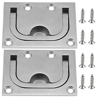 Image of UBERMing 2 Pack Boat Flush Hatch Stainless Steel Marine Handle Recessed Lift Pull with 8 Screws for Cabinet Locker Yacht