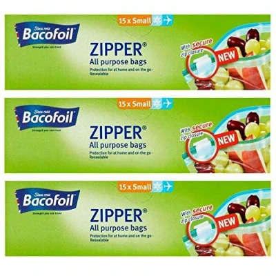 Image of Bacofoil 3 x Zipper Small All Purpose Bags Food Freezing Storage (45 Bags)