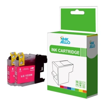 Image of InkJello Ink Cartridge For Printer, Compatible With Brother DCP J752DW MFC J4410DW J4510DW J4610DW J470DW J4710DW J650DW J6520DW J6720DW LC 123 (Magenta, 2 Pack)