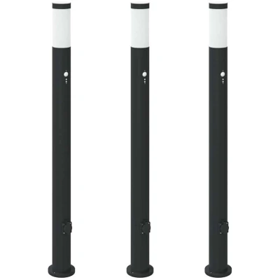 Image of vidaXL Bollard Lights with Sensor&amp;Outlet 3pcs 110 cm Stainless Steel IP44