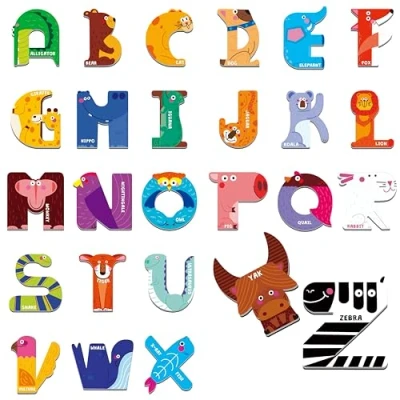 Image of Magnetic Uppercase Letters, 26 Pieces Letter Magnets Educational Learning Tool Alphabet and Animal Recognition for Kids Toddlers 3 4 5 Years Old