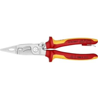 Image of Knipex Pliers for Electrical Installation chrome plated, insulated with multi component grips, VDE tested integrated tether attachment point a tool 200 mm 13 96 T