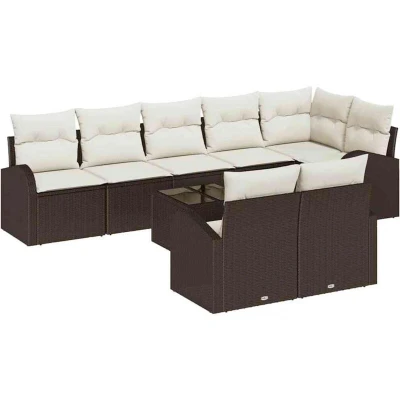 Image of vidaXL 8 Piece Garden Sofa Set with Cushions Grey Poly Rattan