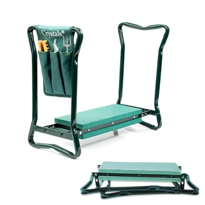 Image of 3 in 1 Garden Kneeler Stool Portable Folding Foam Padded Seat with Tool Bag