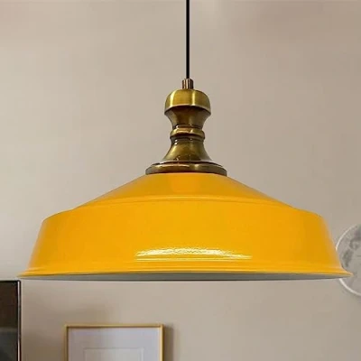 Image of bamyum Asletl Knob Hanging Lamp Industrial Pendant Light, 41 cm Shades, Modern Metal Kitchen Island Lights, E27 for Living Room and Dining Room, Dark Yellow Light