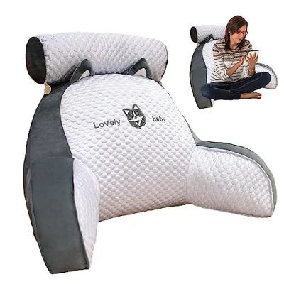 Image of Backrest pillow with Arms Reading Bed cuddle cushion Pillows for Back Support Ultra Comfy Chair Arm Watching TV,Reading,Working On Laptop,Gaming