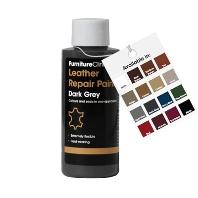 Image of Furniture Clinic Leather Repair Paint &amp; Dye Self Seal Colourant for Quick and Easy Suitable Sofas, Car Seat, Shoes, Handbag, More Dark Grey (GRY08) 50ml