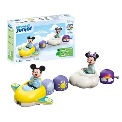 Image of Playmobil 71697 JUNIOR &amp; Disney: Mickey Mouse&#039;s Minnie cloud Ride, with airplane and vehicle, sustainable toy made from plant based plastics, play sets suitable for children ages 1+