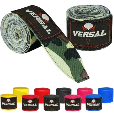 Image of VERSAL VSL Boxing Hand Wraps 4 Meter Inner Gloves Bandages Wrist Support Under Mitts Knuckle Fist Protector MMA Muay Thai Kickboxing Handwraps for Martial Arts Training Gym Workout (Green Camo)