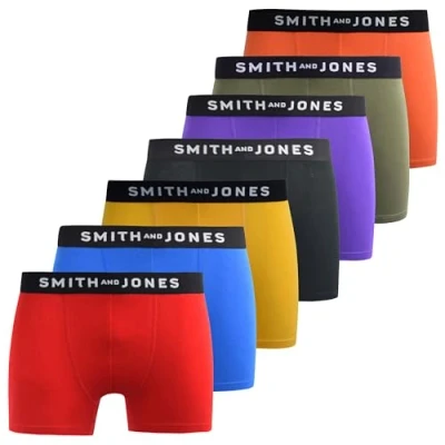 Image of SMITH &amp; JONES mens boxers multipack of 7, stretch cotton men’s boxer shorts, comfortable underpants for men, colourful and black underwear trunks, multi pack man briefs(M, Tevin)