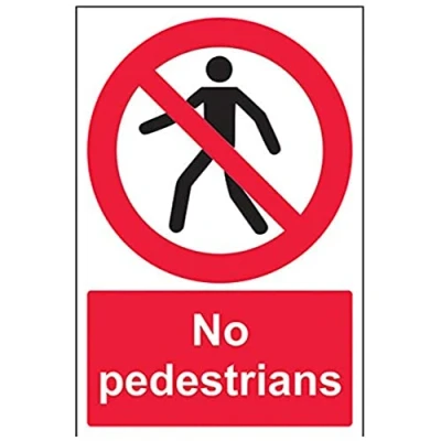 Image of V Safety No Pedestrians Prohibition Sign 200mm x 300mm Self Adhesive Vinyl