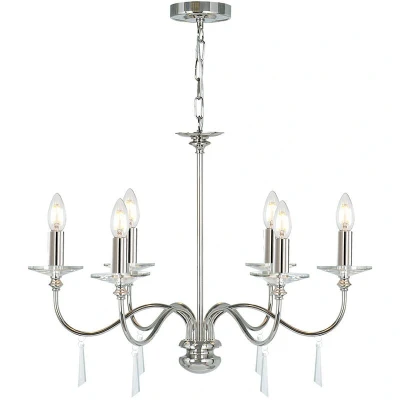 Image of Finsbury Park 6 Light Multi Arm Chandelier Polished Nickel Finish Shades Not Included, E14