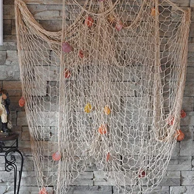 Image of AOFOX Fishing Net Decorative Mediterranean Ocean Pirate Beach Party Decoration (Beige, 2M x 4M)