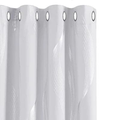 Image of Deconovo Super Soft Thermal Insulated Blackout Curtains Eyelet Leaves Foil Printed Room Darkening for Living 55x114 Inches Silver Grey 2 Panels