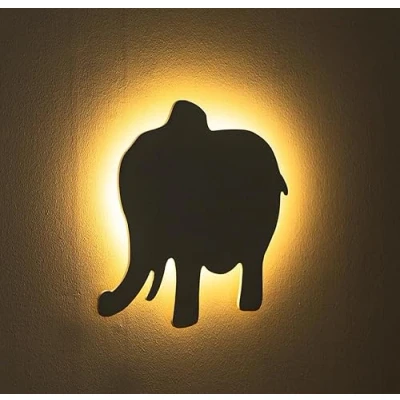 Image of Marco Paul White Wooden Night Light Wall Mounted Nursery Lighting Baby Kids Childs Room Lamp Bedroom Décor Bedside Accessories Home Decor (Elephant)