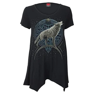Image of Spiral Celtic Wolf Smock Tunic Casual Top S Black